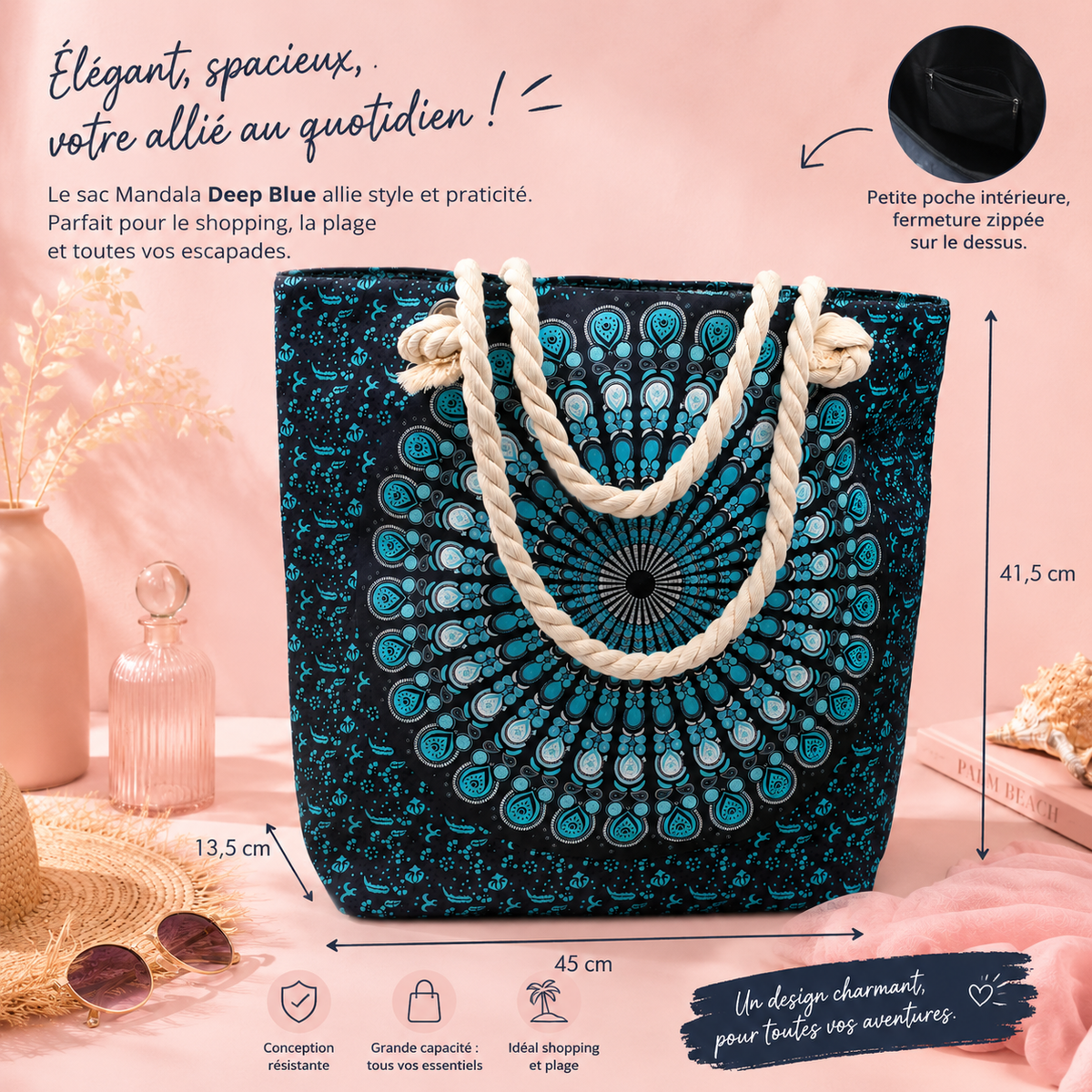 Sac Mandala avec poignée en corde - Le sac bohème qui vous suit partout avec style !