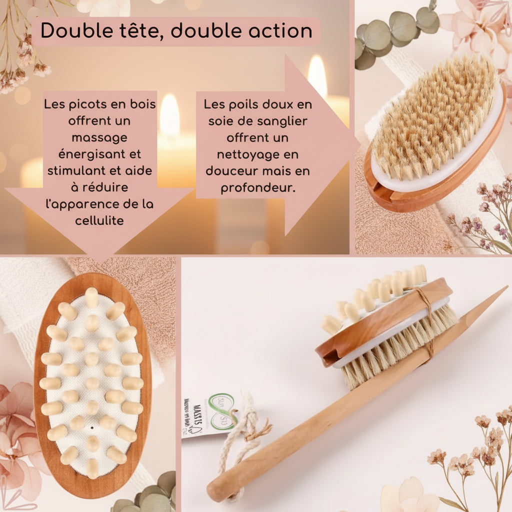 Brosse de bain double usage - Utilisation humide ou à sec