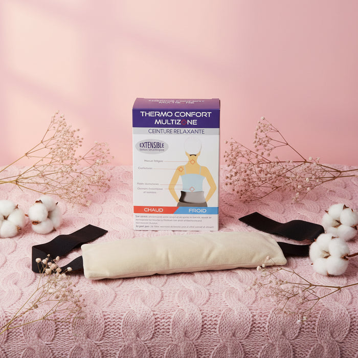 Ceinture chauffante Thermo Confort réutilisable - Naturel en perles d'argile et charbon végétal - Effet relaxant