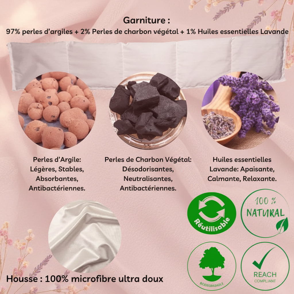 Ceinture chauffante Thermo Confort réutilisable - Naturel en perles d'argile et charbon végétal - Effet relaxant