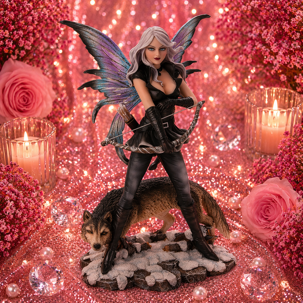 Fée archère du loup - Gardienne de l'instinct sauvage (17,1 x 10,8 x 25,4 cm)