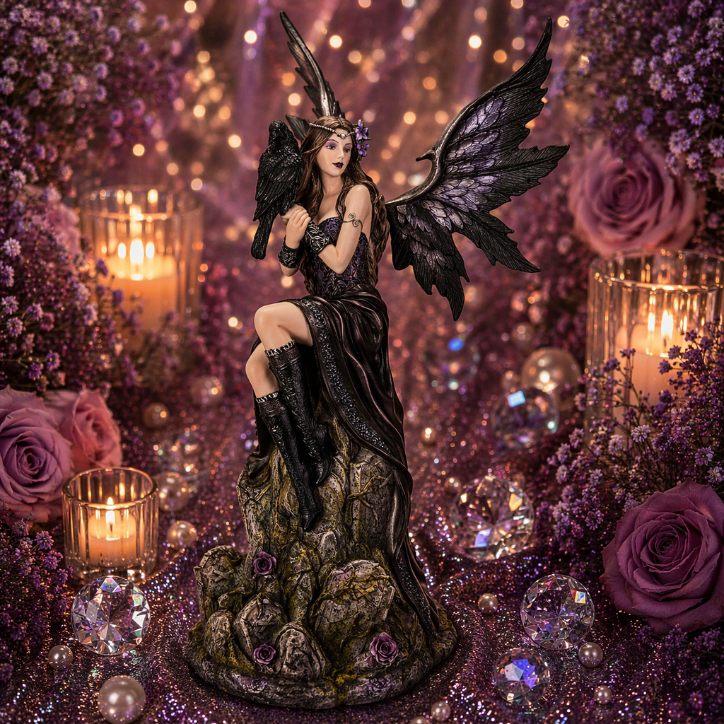 Fée du corbeau - Gardienne des secrets de l'ombre (24x17x38 cm)