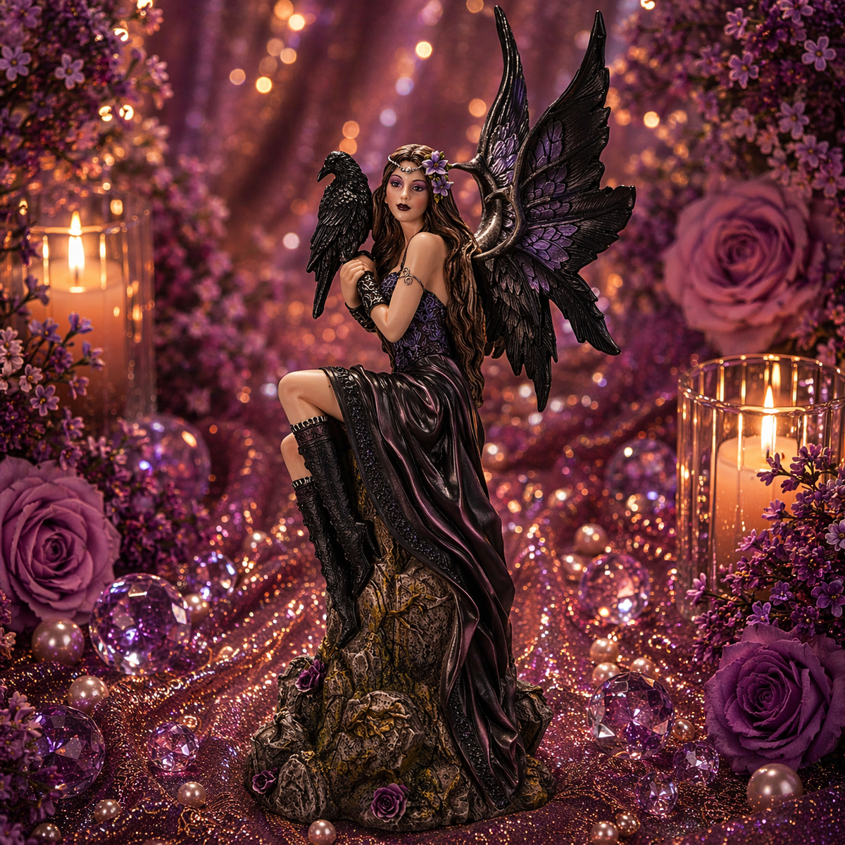 Fée du corbeau - Gardienne des secrets de l'ombre (24x17x38 cm)