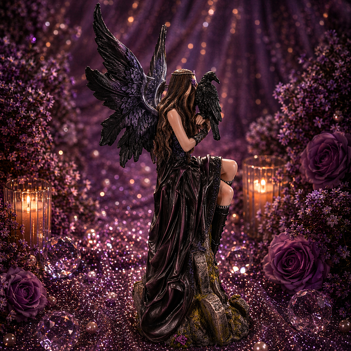 Fée du corbeau - Gardienne des secrets de l'ombre (24x17x38 cm)