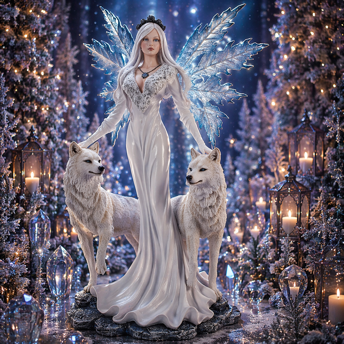 🐺 La Gardienne des Loups Blancs - Fée de protection & de guidance (40x25x60 cm)