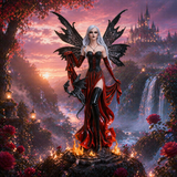 Fée de feu & Dragon noir - Gardienne des Flammes sacrées (34,3x21,6x62,2 cm)