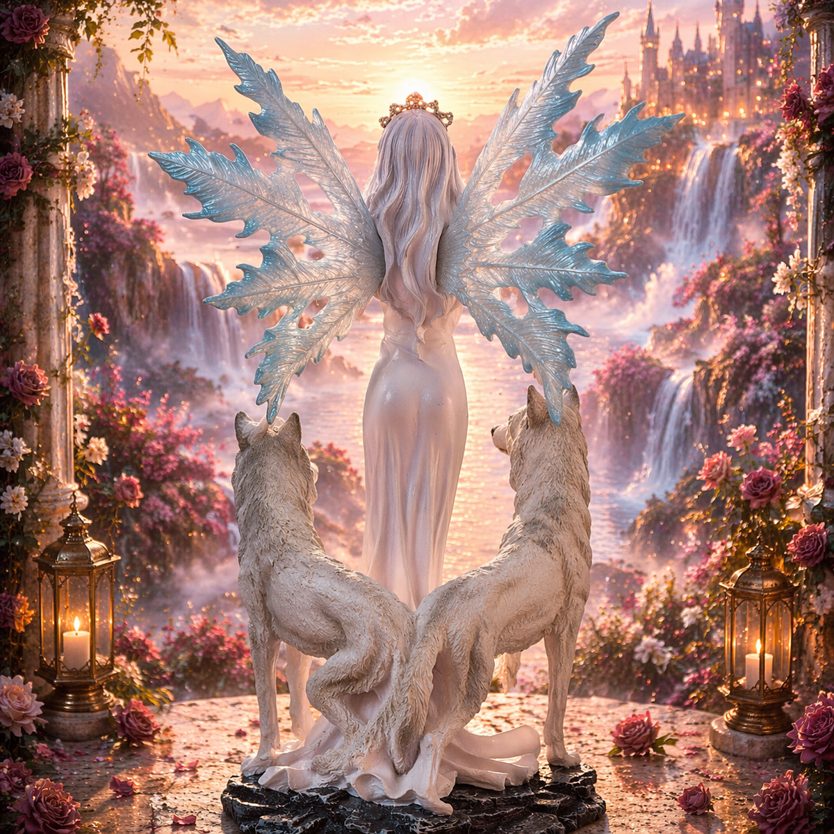 Reine des neiges avec des loups - Fée de protection & de guidance (15,8x10,5x24 cm)