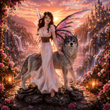 La fée avec loup - Âme Sauvage - Fée de liberté & d'instinct (18 x 14 x 27 cm)