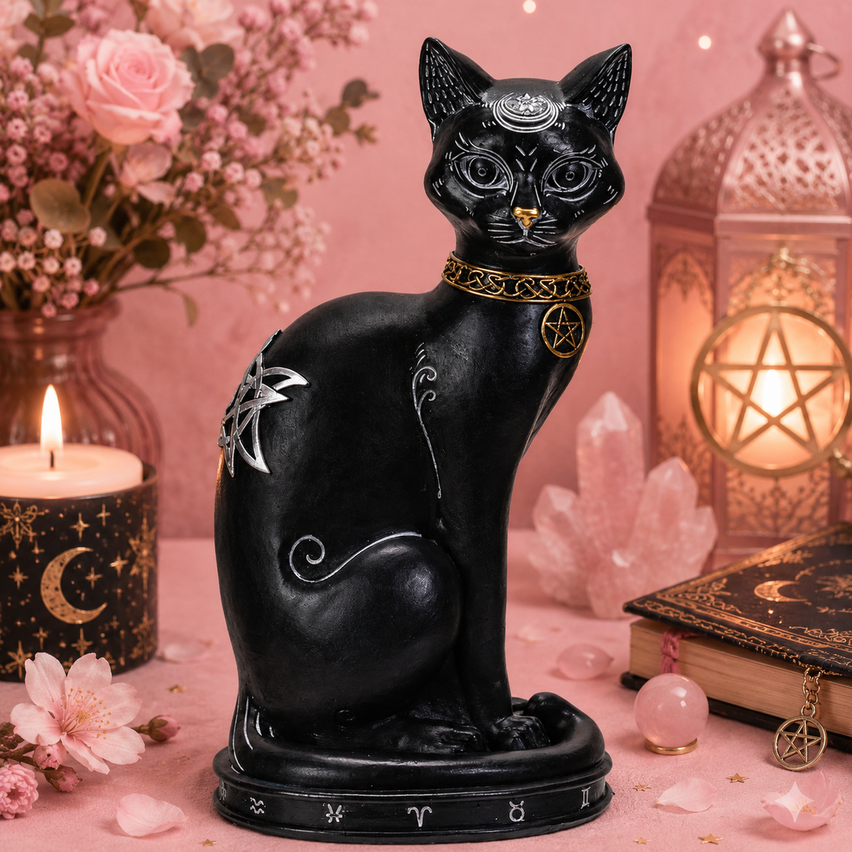 Chat noir Wiccan - Gardien mystique (16,2x12,7x30 cm)