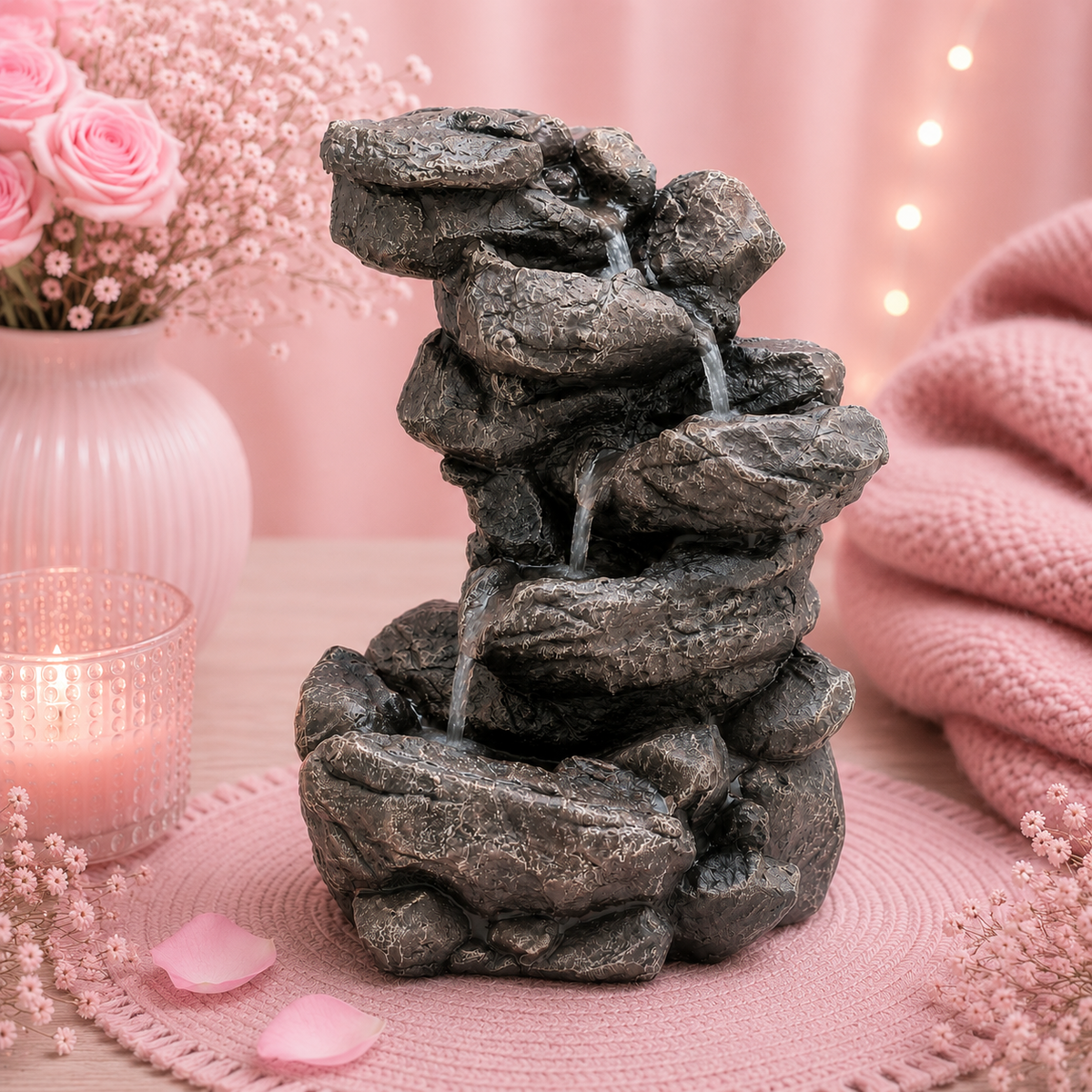 Fontaine de table Feng shui - Formation de roches naturelles - 35 cm
