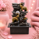 Fontaine de table Feng shui - Éléphants, boule de cristal & roue à eau - 35 cm