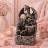 Fontaine de table Feng shui - Dragon violet, boule de cristal & roue à eau - 35 cm