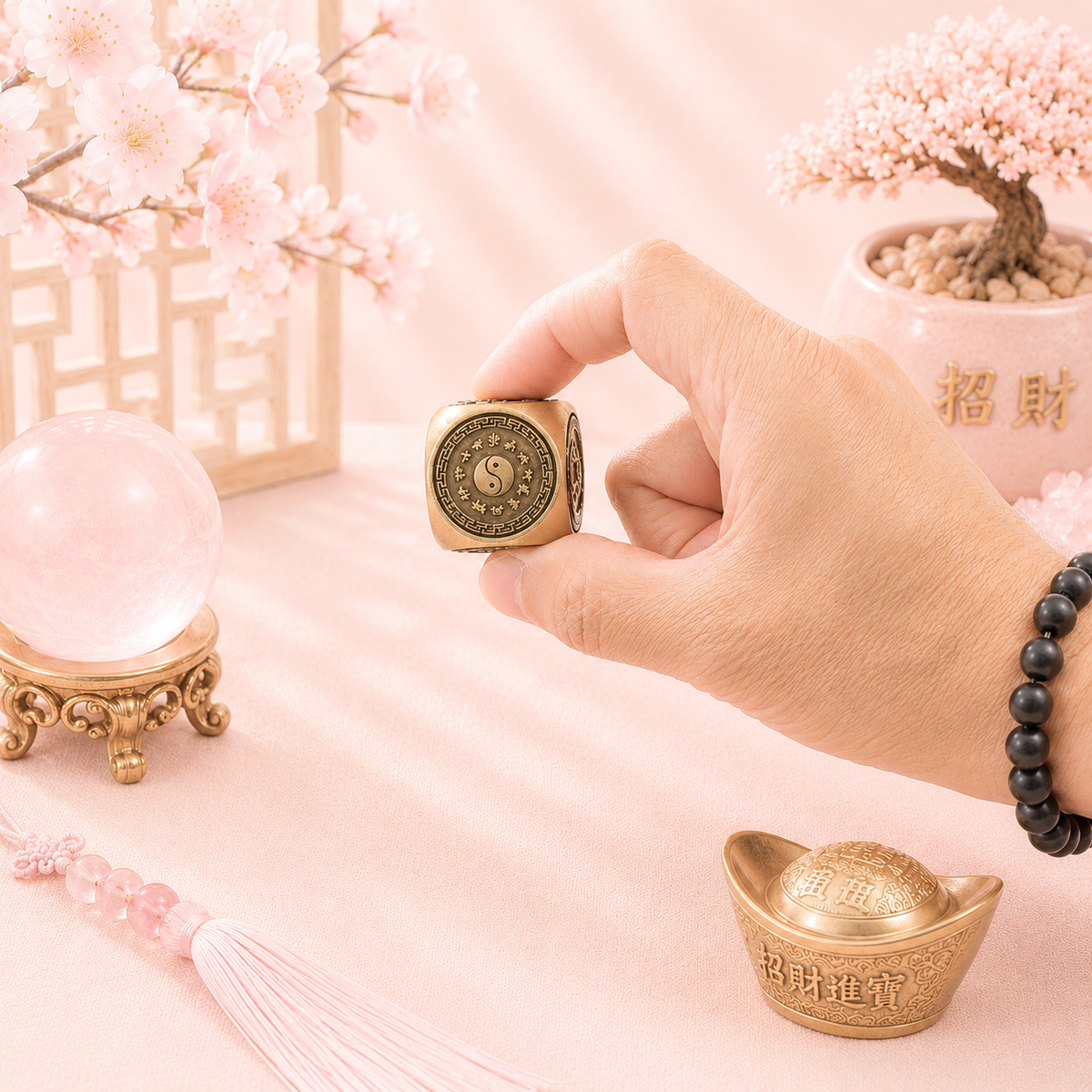 Feng Shui Fortune - Dé traditionnel avec symboles du zodiaque