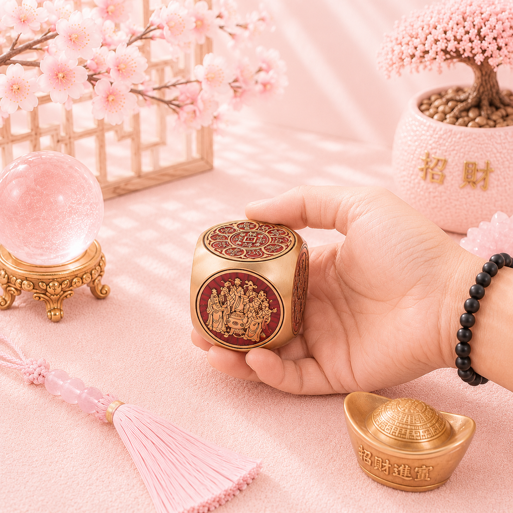 Feng Shui Fortune - Cube de prospérité rouge et laiton - Plat