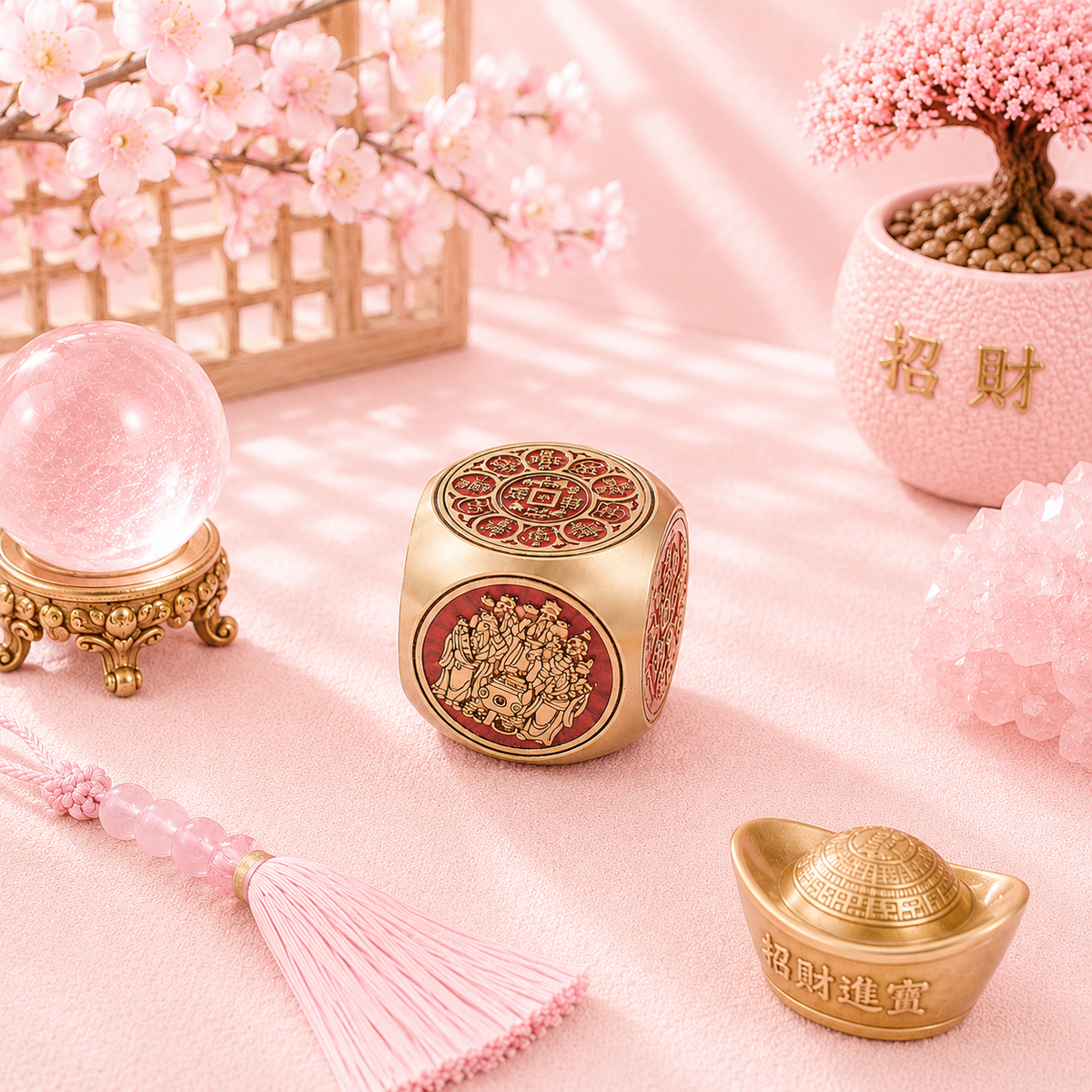 Feng Shui Fortune - Cube de prospérité rouge et laiton - Plat