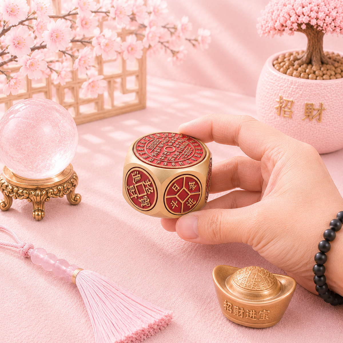 Feng Shui Fortune - Calendrier rouge et dés à pièces - Sélecteur de date propice