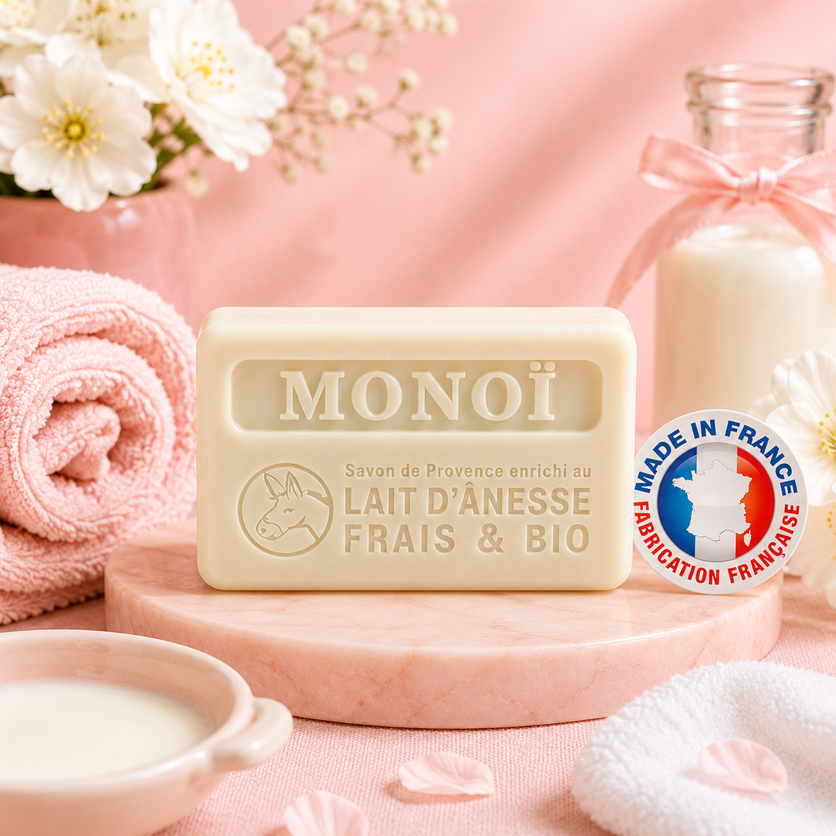 Savon au lait d'ânesse frais - MONOÏ - 100 g