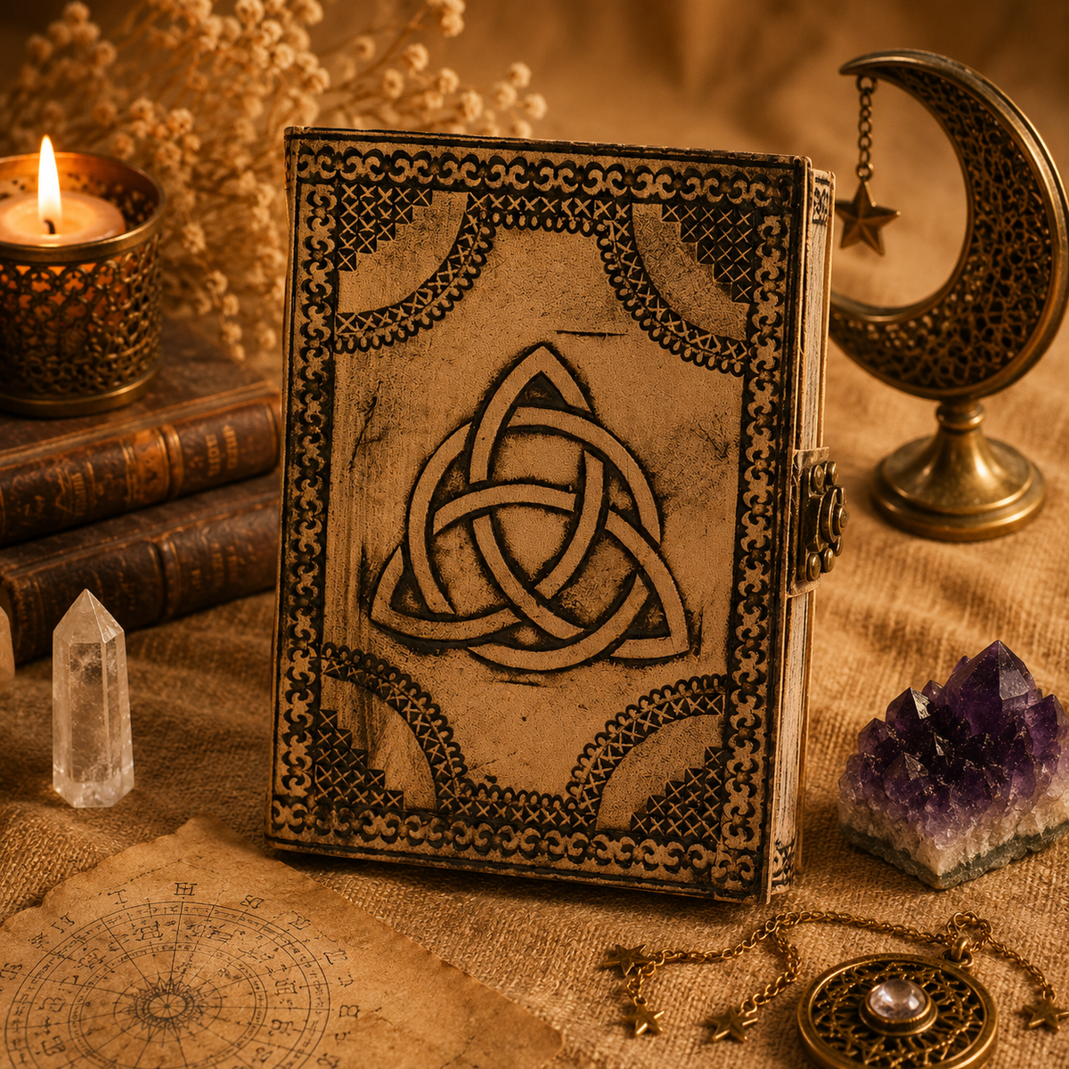 Cercle Triquetra - Carnet ésotérique - Rouge Tan - 200 pages - Bordure cousue