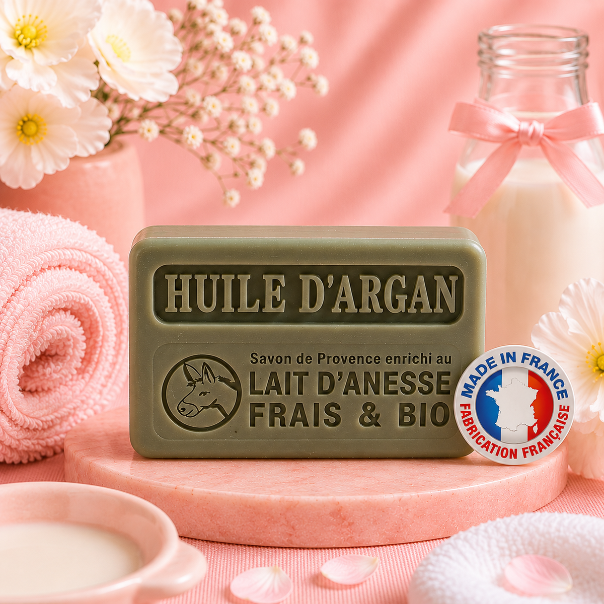 Savon au lait d'ânesse frais et bio et HUILE D'ARGAN - 100 g
