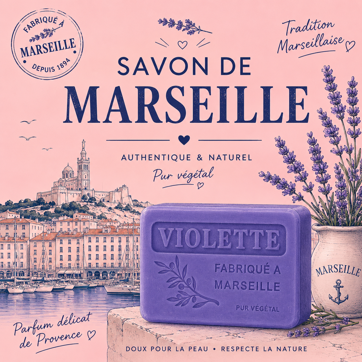 Savonnette marseillaise - VIOLETTE - 100 g