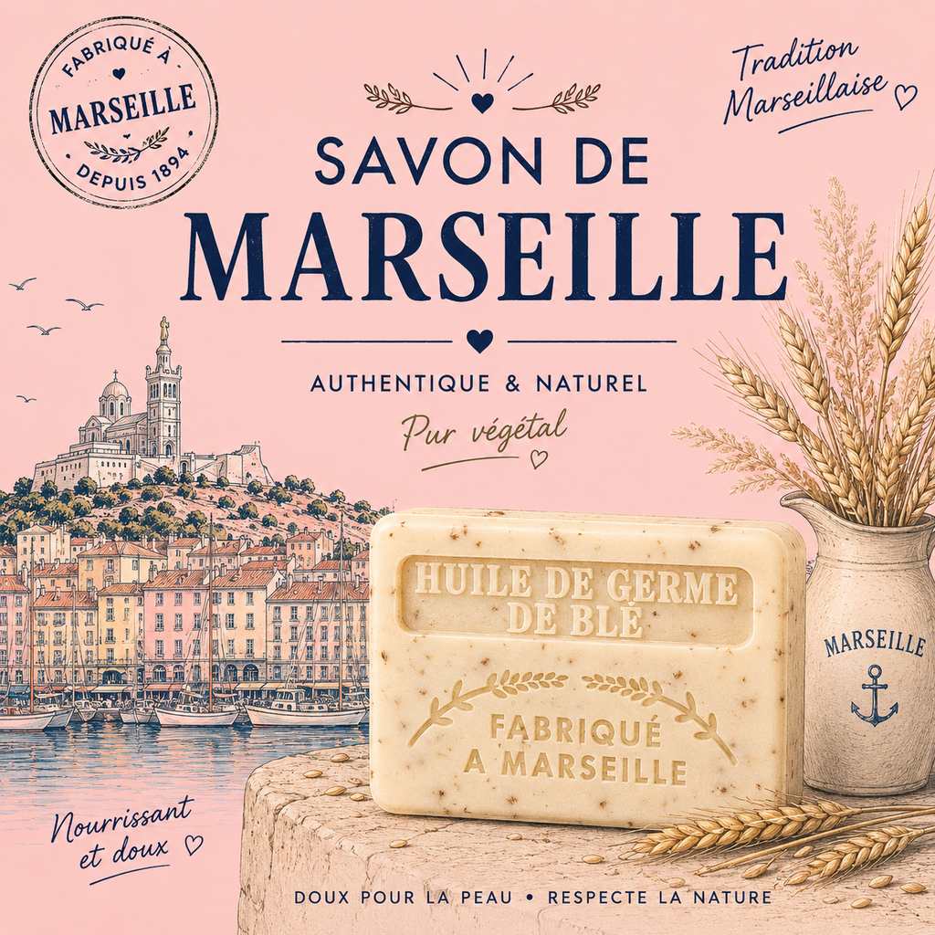 Savonnette marseillaise - Huile de germe de blé - Peaux sèches et fragiles - 125 g