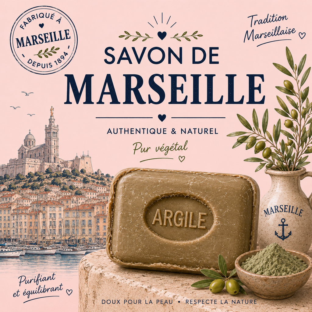 Savon parfumé Marseille à l'ARGILE VERTE - 100 g