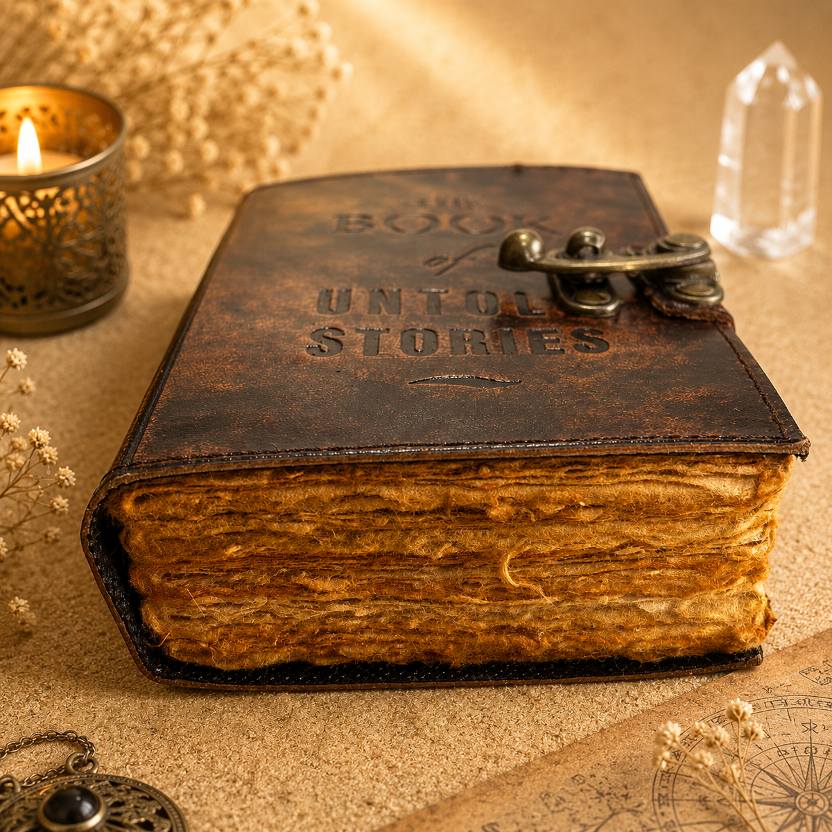 Carnet cuir épais bords frangés (15 x 10 cm) - Livre des histoires oubliées