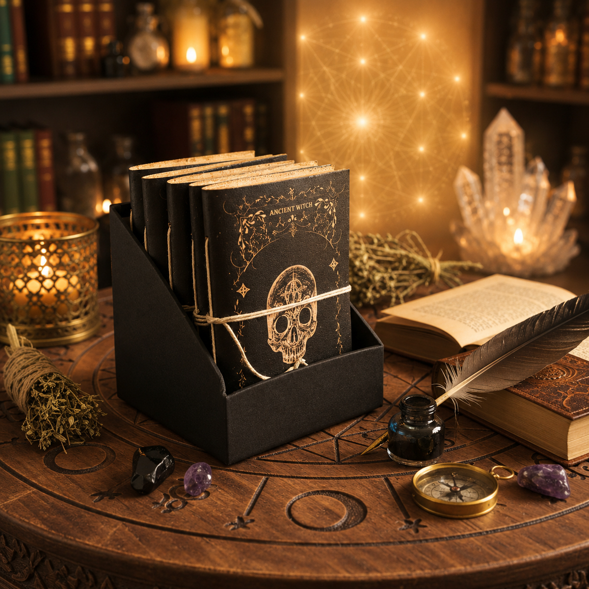 Carnets rituels sorcière en cuir assortis (15 x 11,5 cm) - 5 modèles
