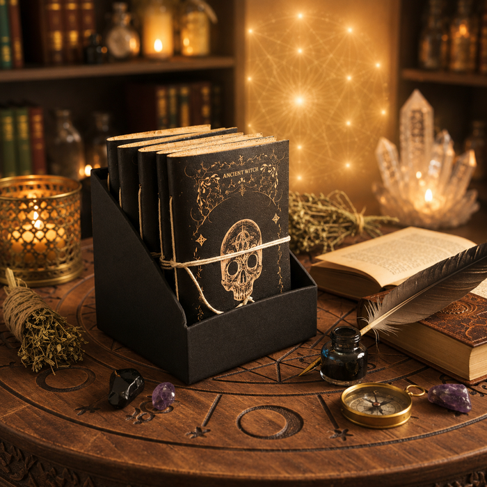 Carnets rituels sorcière en cuir assortis (15 x 11,5 cm) - 5 modèles