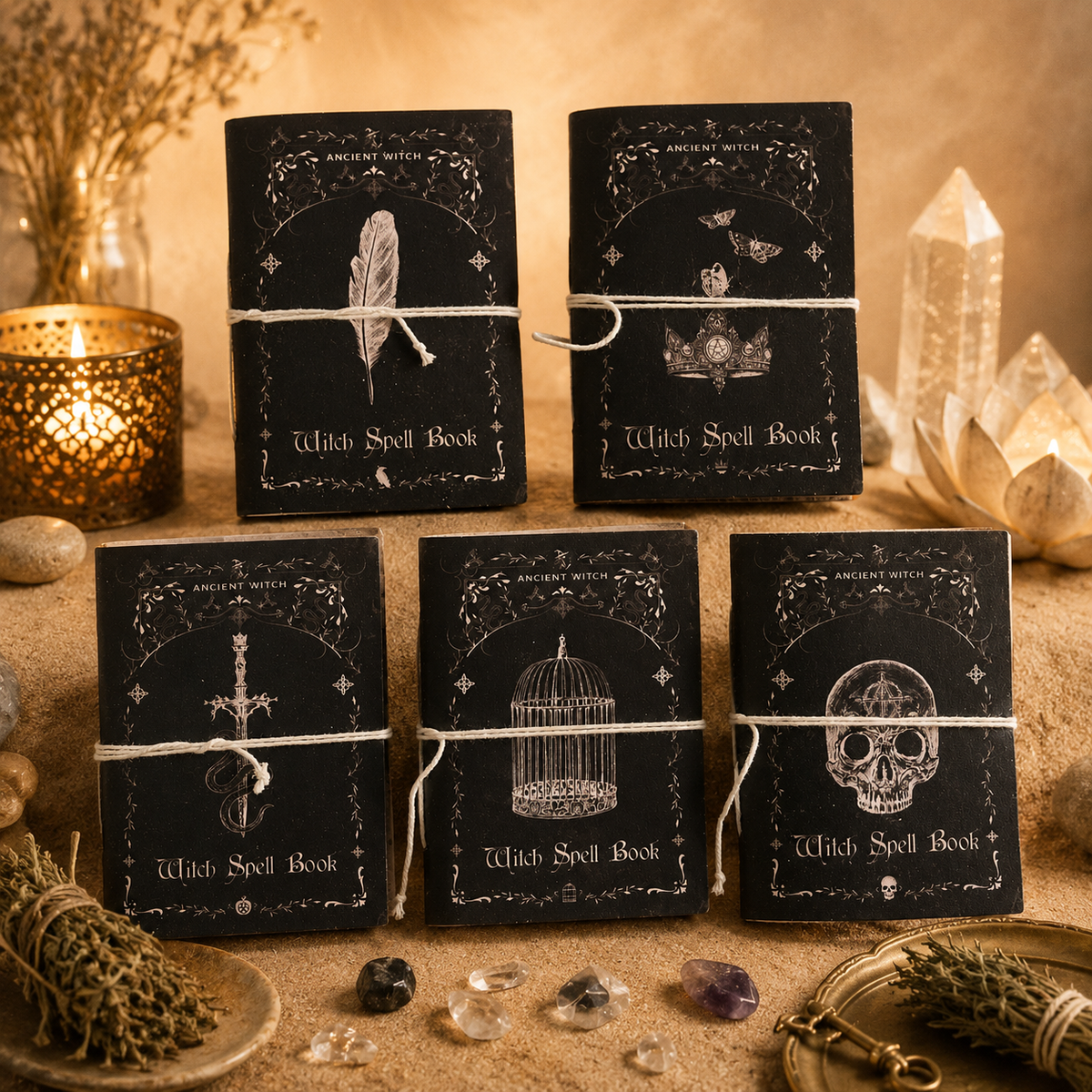 Carnets rituels sorcière en cuir assortis (15 x 11,5 cm) - 5 modèles