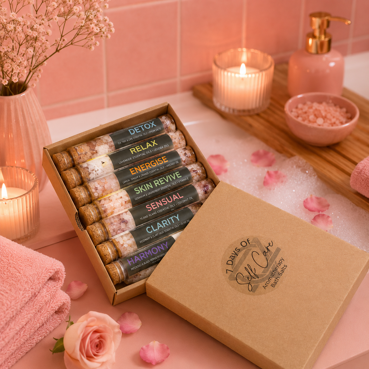 Coffret de 7 sels de bain en flacons
