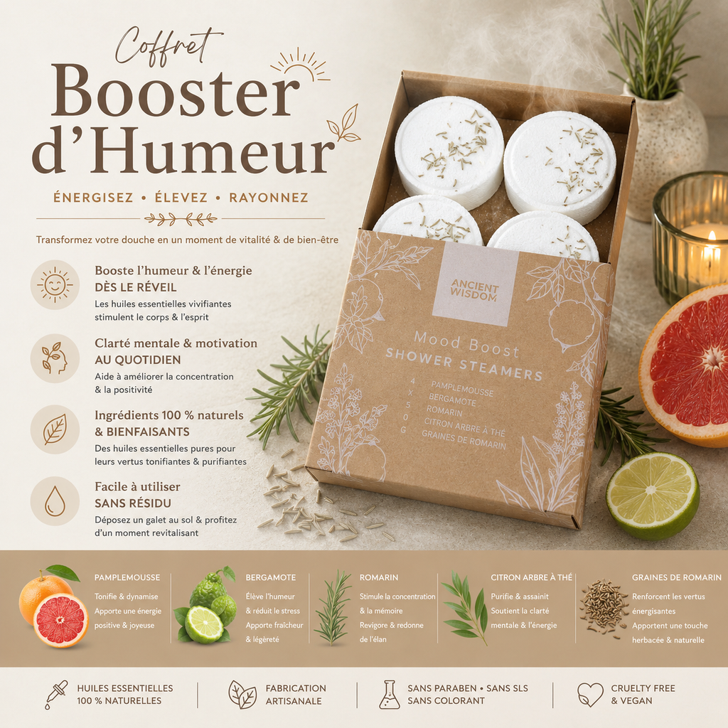 Coffret de galets de douche vapeur zen - Booster d'humeur (blanc)