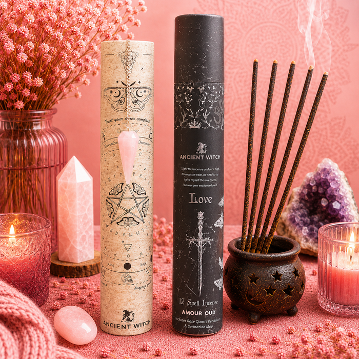 Encens de sort de sorcière ancien - Amour - Pendule en quartz rose