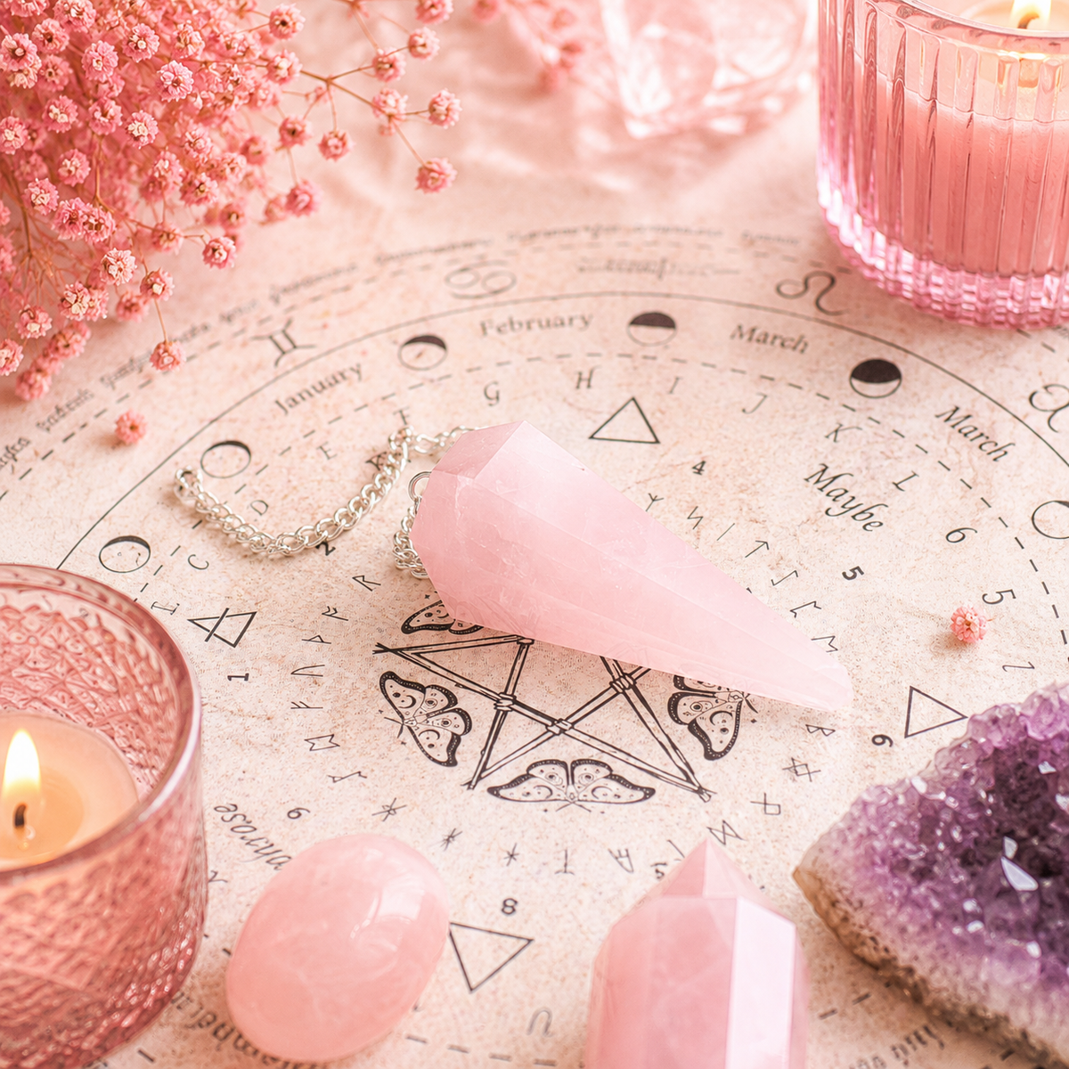 Encens de sort de sorcière ancien - Amour - Pendule en quartz rose