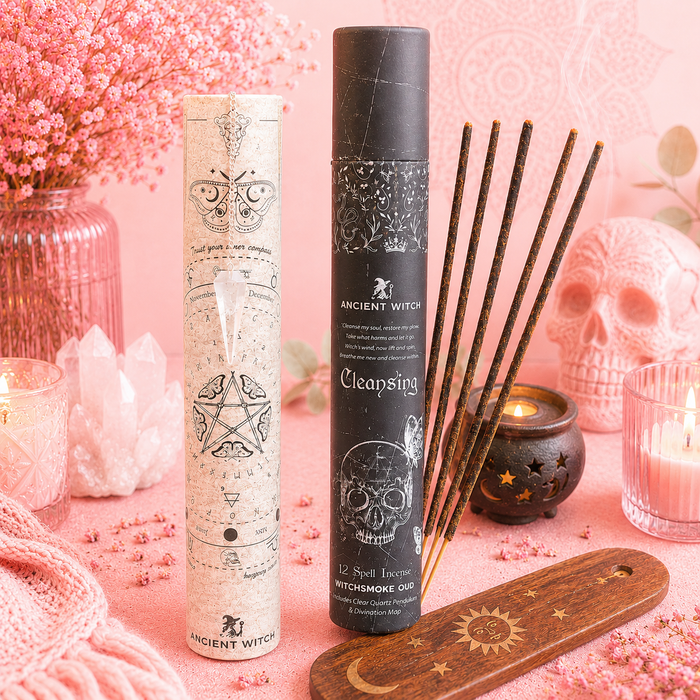 Encens de sort de sorcière ancien - Purification - Pendule en cristal de roche