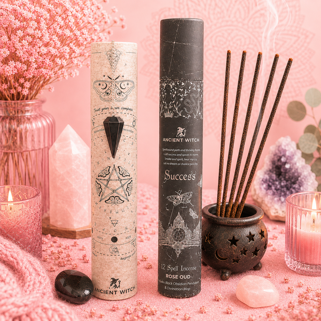 Encens de sort de sorcière ancien - Succès - Pendule en obsidienne noire
