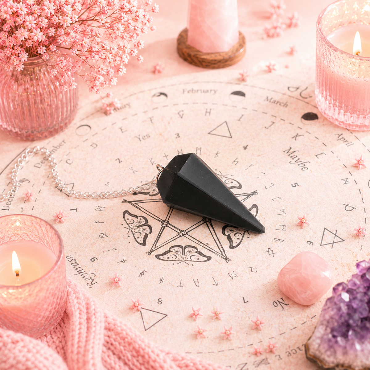 Encens de sort de sorcière ancien - Succès - Pendule en obsidienne noire