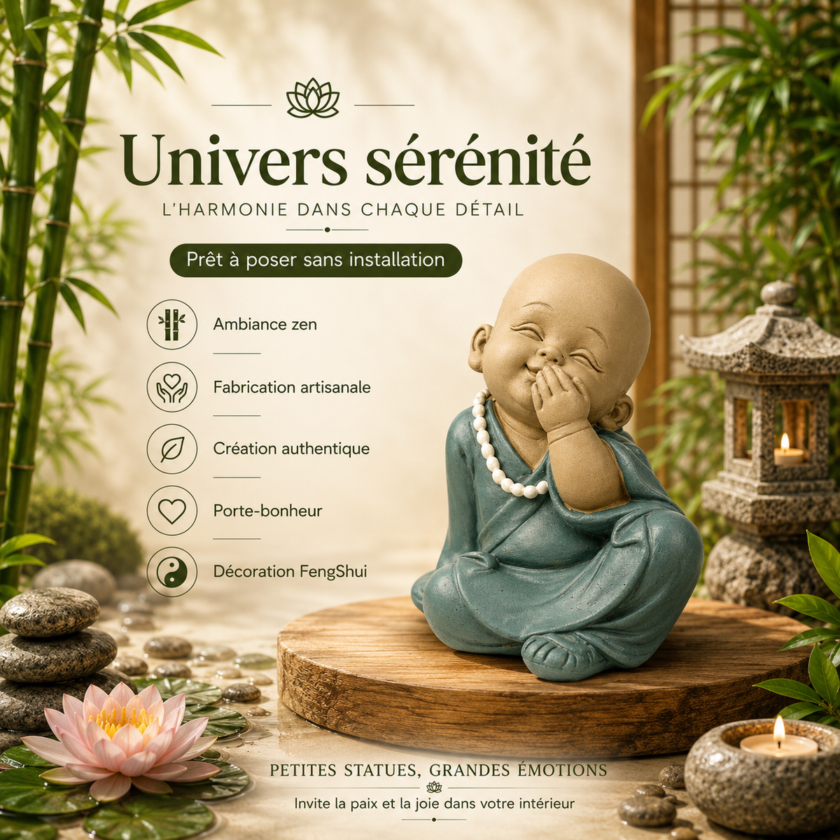 Statuette Bonze de la sagesse Ne rien dire (9x7x10,5 cm)