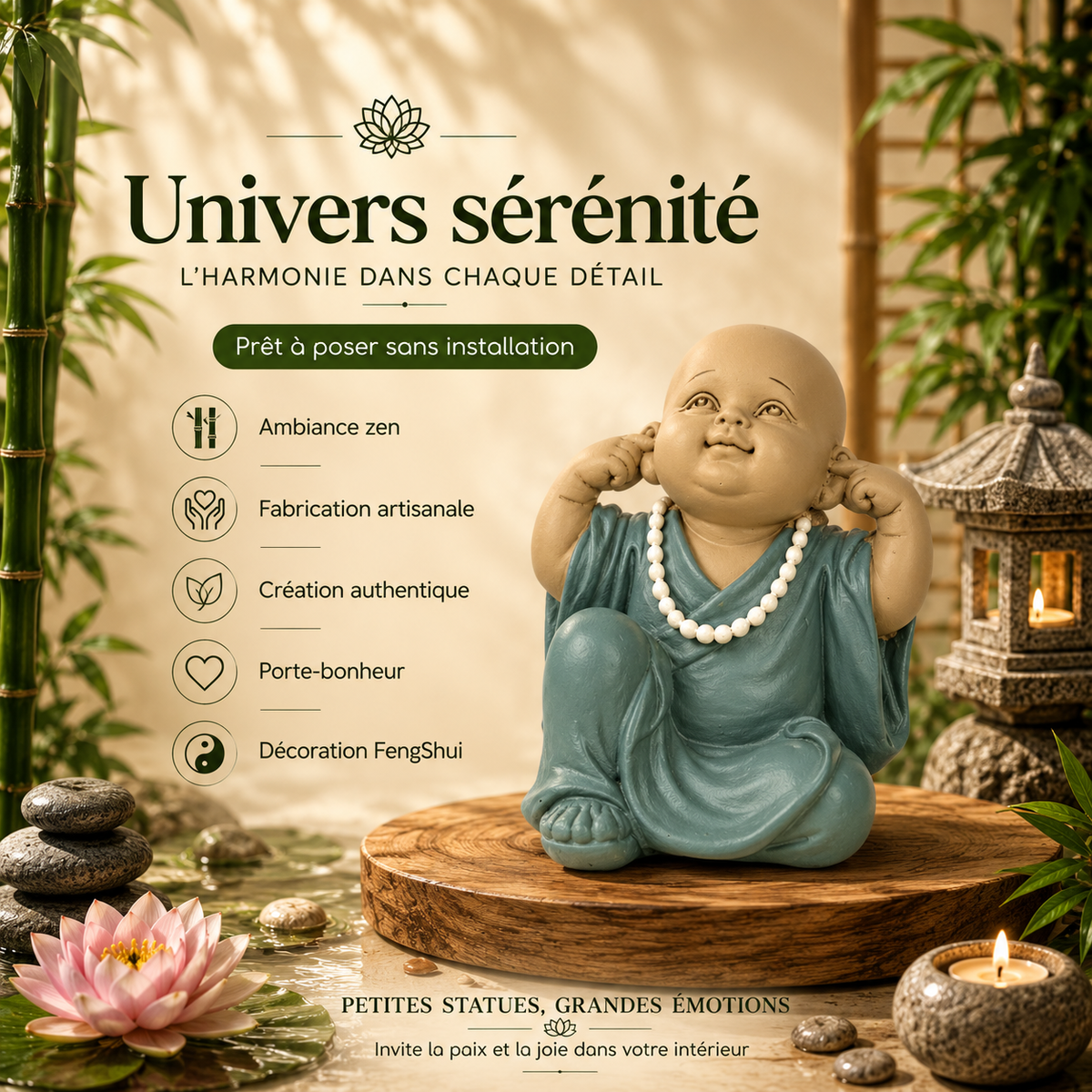 Statuette Bonze de la sagesse Ne rien entendre (9x7x10,5 cm)