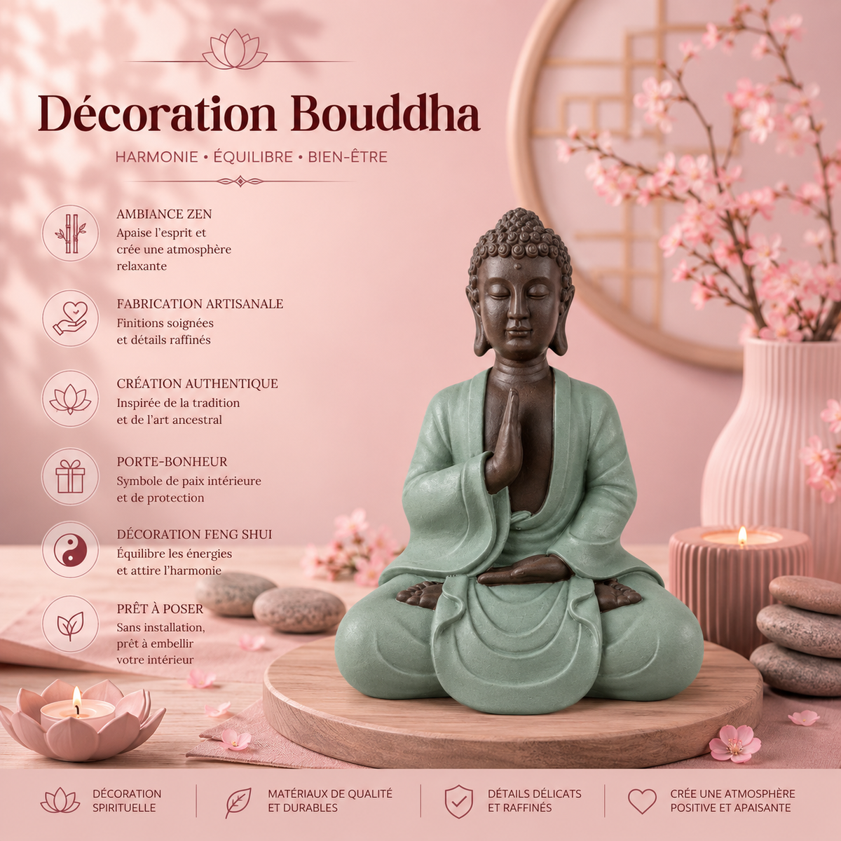 Statuette Bodhi vert (15x10x20 cm)