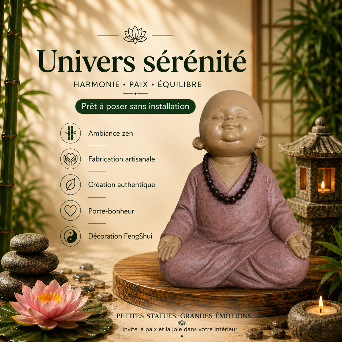 Statuette Bouddha bébé rose en méditation (11,3x10x13,7 cm)