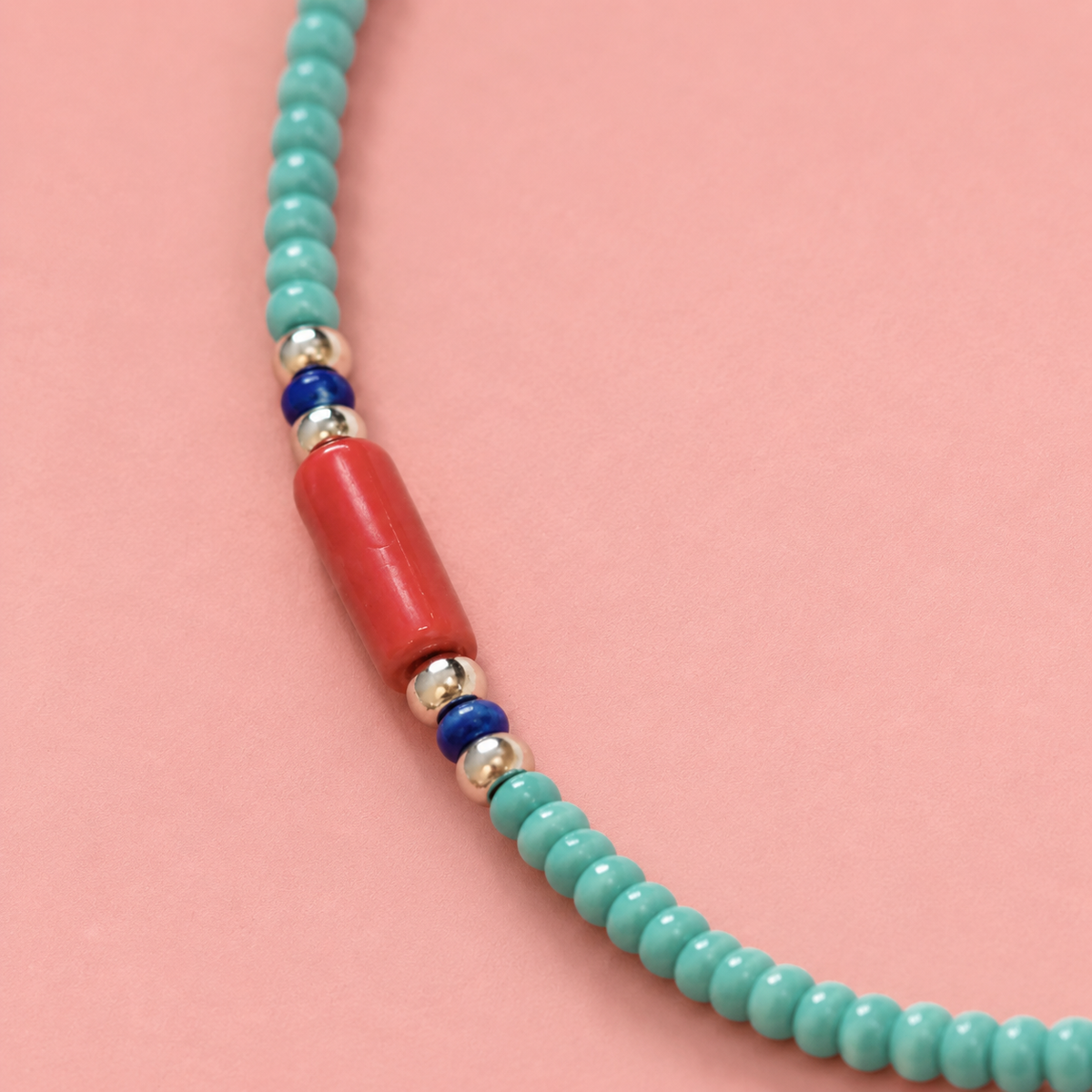Collier népalais fin - Turquoise & coralite (42 cm)