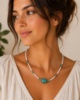 Collier népalais fin - Perles howlite & turquoise (42 cm)