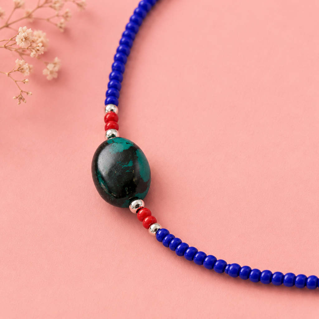 Collier népalais fin - Lapis & turquoise (42 cm)