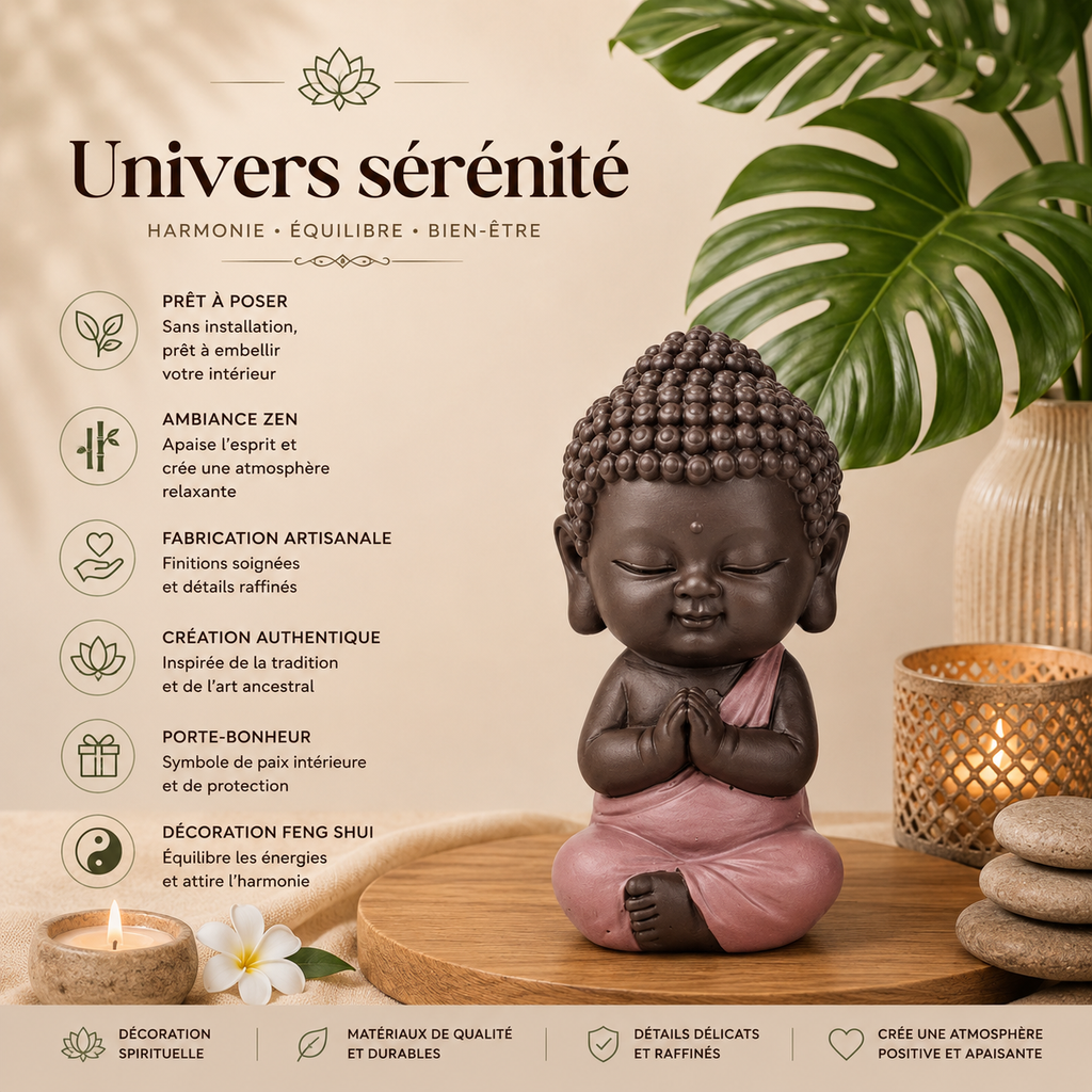Statuette Bouddha toge rose (3,5x3,5x7 cm)