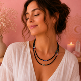 Collier double népalais fin - Onyx noir & perles facettées