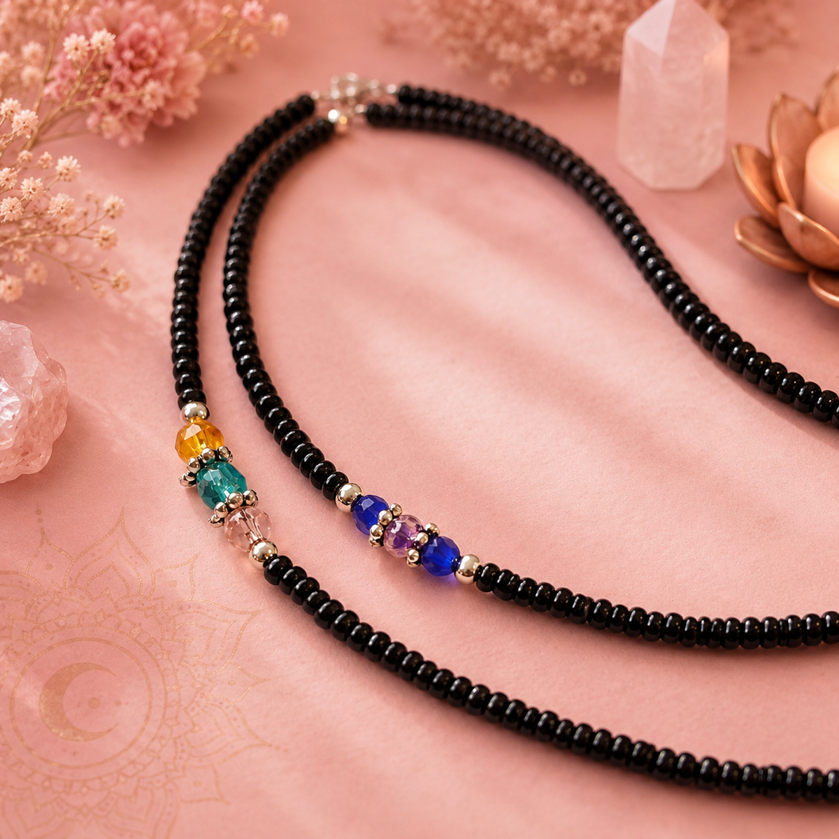 Collier double népalais fin - Onyx noir & perles facettées