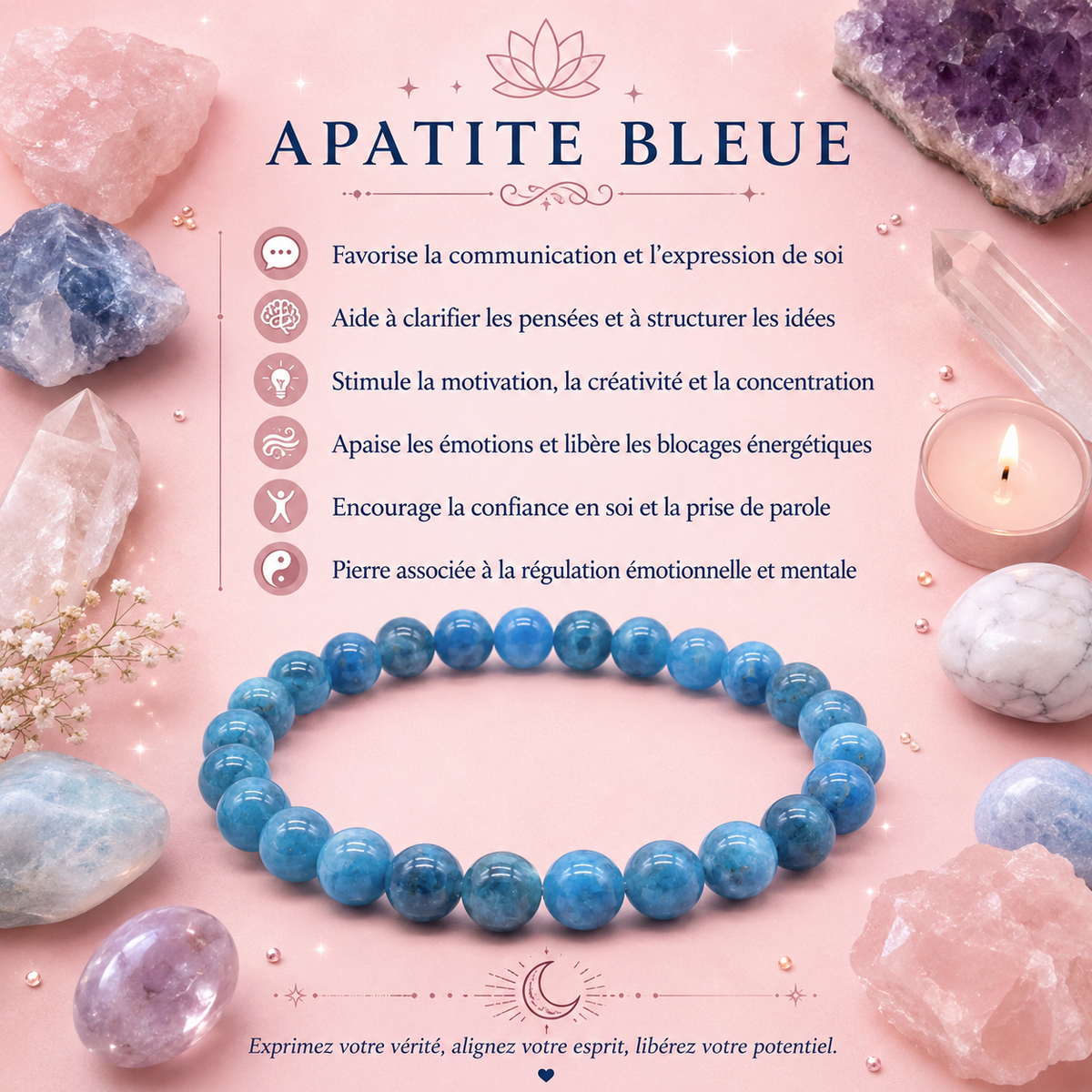 Bracelet Apatite AAA – Perles 8 mm