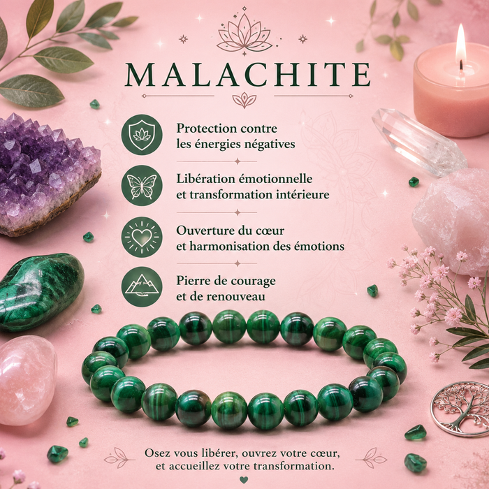 Bracelet "light" Malachite AA – Perles 8 mm