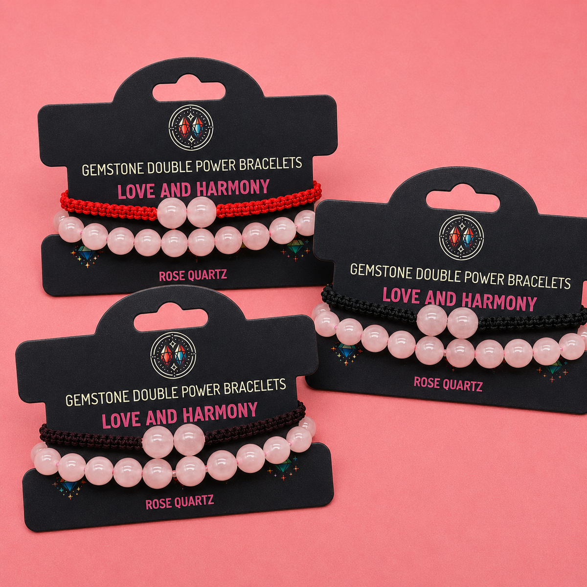 Bracelets double puissance avec pierres précieuses - Quartz rose